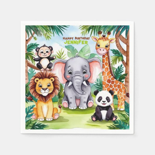 Kinderen Verjaardagsfeest Leuke Dieren Safari Oerw Servet (Voorkant)