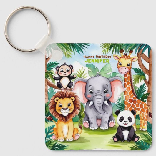 Kinderen Verjaardagsfeest Leuke Dieren Safari Oerw Sleutelhanger (Voorkant)