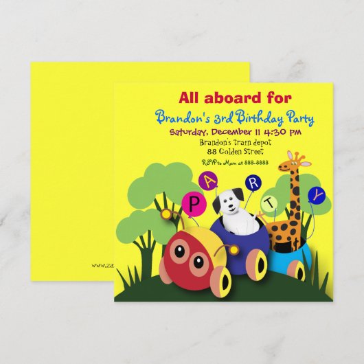 Kinderen verjaardagsfeest Uitnodiging 050: Fun Tra (Voorkant / Achterkant)