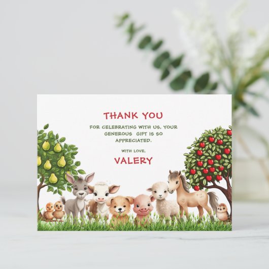 Kinderen Verjaardagsfeestje Boerderijdieren voor M Bedankkaart (Staand voorkant)