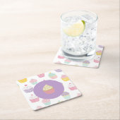 Kinderen verjaardagsfeestje cupcake pastel patroon kartonnen onderzetters (Insitu)