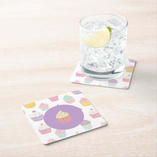 Kinderen verjaardagsfeestje cupcake pastel patroon kartonnen onderzetters (Insitu)