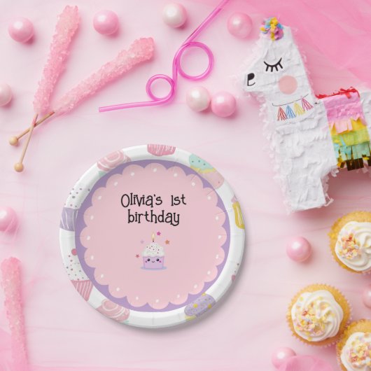 Kinderen verjaardagsfeestje cupcake pastel patroon papieren bordje (Feest)