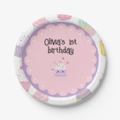 Kinderen verjaardagsfeestje cupcake pastel patroon papieren bordje (Voorkant)