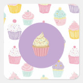 Kinderen verjaardagsfeestje cupcake pastel patroon vierkante sticker (Voorkant)