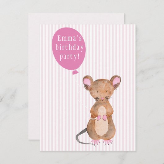 Kinderen Verjaardagsfeestje | Cute Woodland Mouse Uitnodiging Briefkaart (Voorkant / Achterkant)