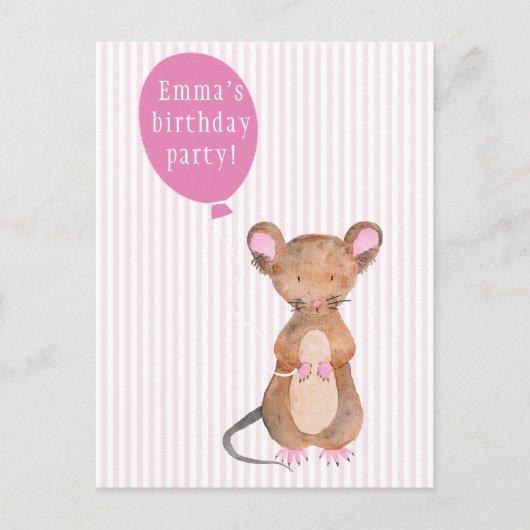 Kinderen Verjaardagsfeestje | Cute Woodland Mouse  Uitnodiging Briefkaart (Voorkant)