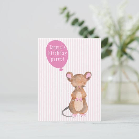 Kinderen Verjaardagsfeestje | Cute Woodland Mouse  Uitnodiging Briefkaart (Staand voorkant)