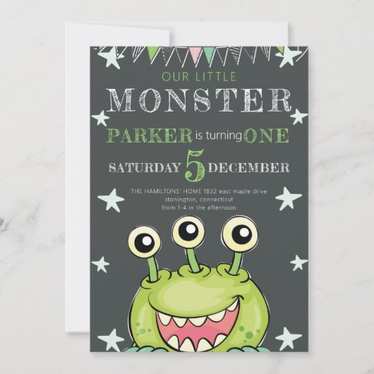 Kinderen Verjaardagsfeestje Monster Kaart (Voorkant)