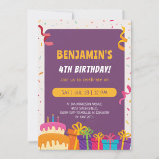 Kinderen verjaardagsfeestje taart en geschenken on kaart