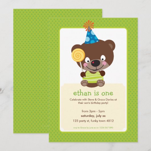 KINDEREN VERJAARDAGSFEESTJE UITNODIGEN teddybeer l Kaart (Voorkant / Achterkant)