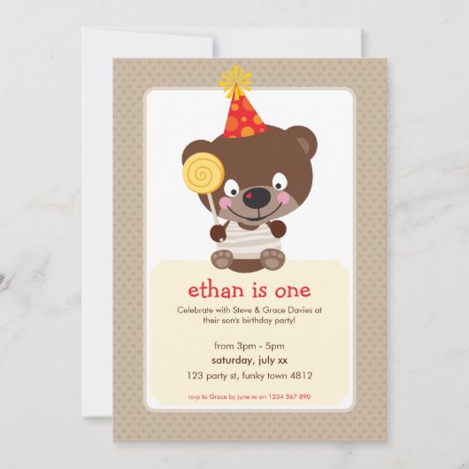 KINDEREN VERJAARDAGSFEESTJE UITNODIGEN teddybeer l Kaart (Voorkant)