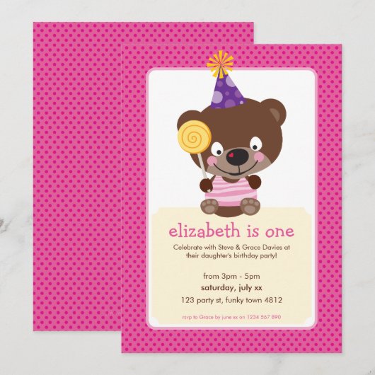 KINDEREN VERJAARDAGSFEESTJE UITNODIGEN teddybeer l Kaart (Voorkant / Achterkant)