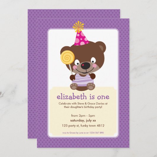 KINDEREN VERJAARDAGSFEESTJE UITNODIGEN teddybeer l Kaart (Voorkant / Achterkant)