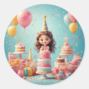 🎉 Kinderen Verjaardagstaart Feestelijke Party 🎂 Ronde Sticker