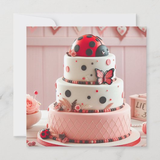 KINDEREN VERJAARDAGSTAART MET LADY BUG OP DE TOP KAART (Voorkant)