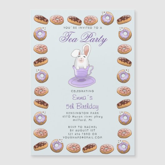 kinderen verjaardagstheefeestje met bunny en donut (Voorkant)