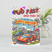 Kinderen verjaardagsuitnodiging: Twee snelle auto' Kaart (Staand voorkant)