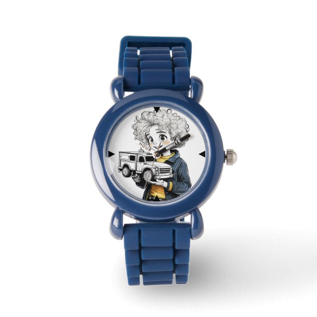 Kinderen verstelbare bezel RVS zwart horloge (Voorkant)