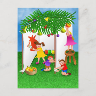 Kinderen vieren het joodse feest van Sukkot Briefkaart