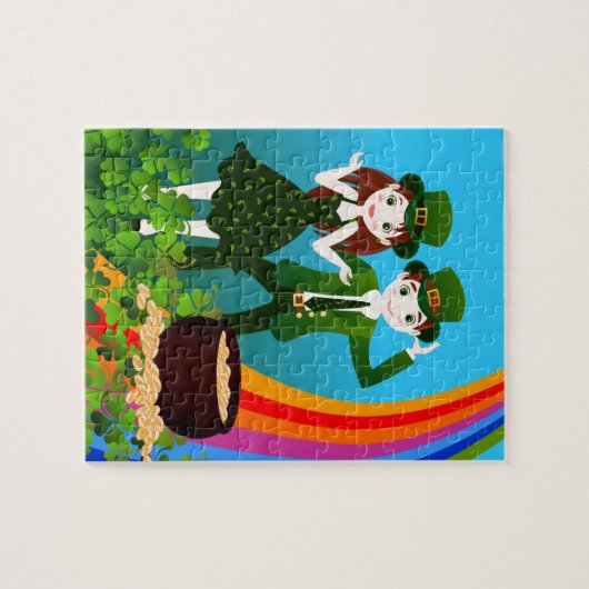 Kinderen vieren St. Patrick's Day met de groene Legpuzzel (Horizontaal)