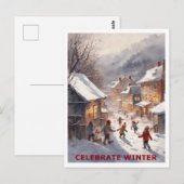 Kinderen vieren wintersneeuw briefkaart (Voorkant / Achterkant)