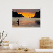 Kinderen vissen bij zonsondergang poster (Keuken)