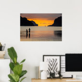 Kinderen vissen bij zonsondergang poster (Thuiskantoor)