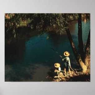 Kinderen Visten op de Bayou-Vintage Poster