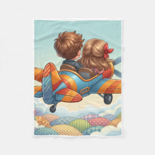 Kinderen vliegen in een kleine kleurrijke vliegtui fleece deken