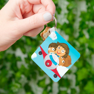 Kinderen Vliegend Vliegtuig Cartooneske Fun Aviati Sleutelhanger