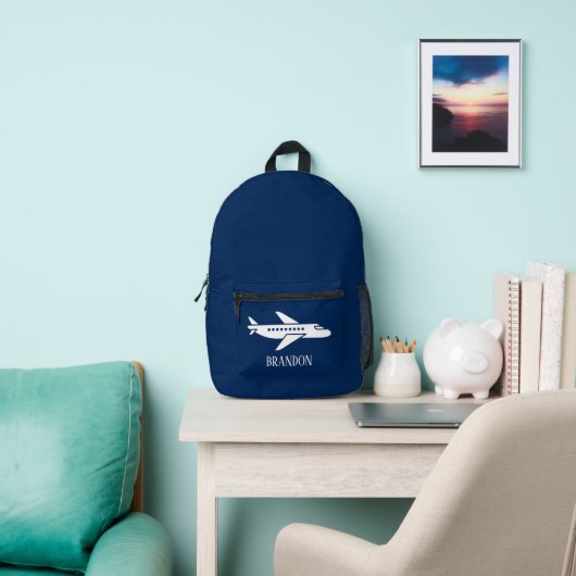 Kinderen Vliegtuig Jongens Blauw Aangepaste Naam Bedrukte Rugzak (Insitu)