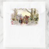 Kinderen voeden Paarden Antiek Kerstmis Rechthoekige Sticker (Tas)