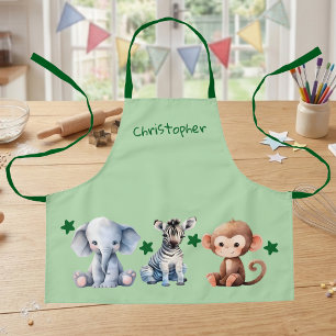 Kinderen voeg naam cute dieren sterren groen schort