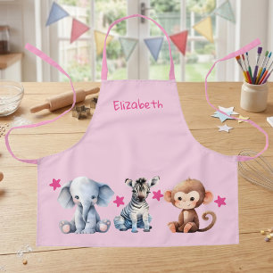 Kinderen voeg naam cute dieren sterren roze schort