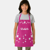 Kinderen voeg naam sterren wit roze schort (Insitu)