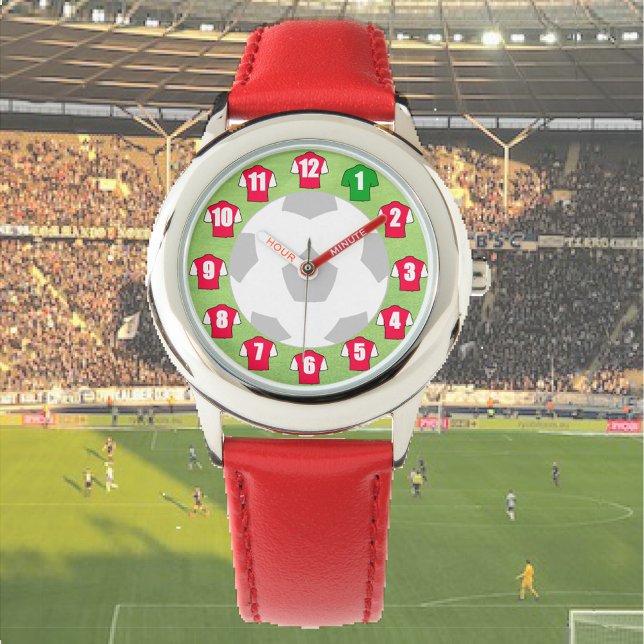 Kinderen Voetbal Thema met Rode en Witte Shirts Horloge (Creator heeft geüpload)