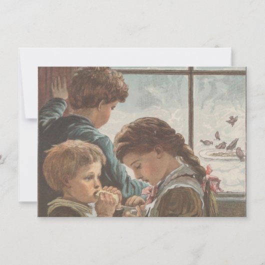 Kinderen Vogels Raam Kerst Blank Printbaar  Feestdagenkaart (Voorkant)