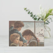 Kinderen Vogels Raam Kerst Blank Printbaar  Feestdagenkaart (Staand voorkant)