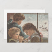 Kinderen Vogels Raam Kerst Blank Printbaar  Feestdagenkaart (Voorkant / Achterkant)