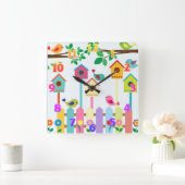 Kinderen Vogels Vogelhuisje Landschap Vierkante Klok (Huis)