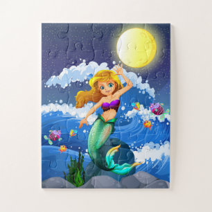Kinderen Volle Maan Kleine Zeemeermin Pret Legpuzzel