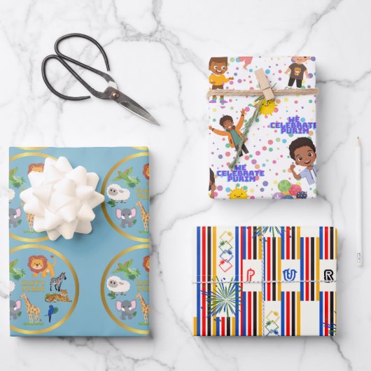 Kinderen voor Purim Wrapping Paper Flat Sheet Set (Voorkant)