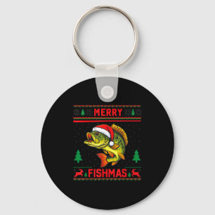 Kinderen vrolijk Fishmas B vissen Kerstmis pyjama Sleutelhanger