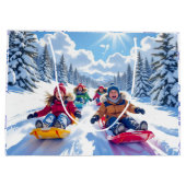 Kinderen vrolijk sleeën winter plezier groot cadeauzakje (Achterkant)