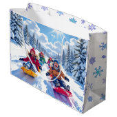 Kinderen vrolijk sleeën winter plezier groot cadeauzakje (Achterkant Gekanteld)