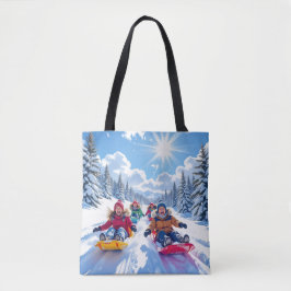 Kinderen vrolijk sleeën winter plezier tote bag