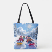 Kinderen vrolijk sleeën winter plezier tote bag (Achterkant)