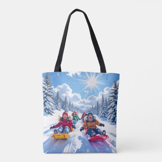 Kinderen vrolijk sleeën winter plezier tote bag (Achterkant)