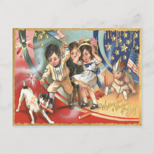 Kinderen VS Vlag Hond Vuurwerk Knalvuurwerk Briefkaart